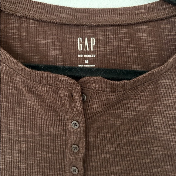 Gap Rib Henley Short Puff Sleeve Button Up Cotton Blend Top Y2K Cottagecore - Picture 3 of 4